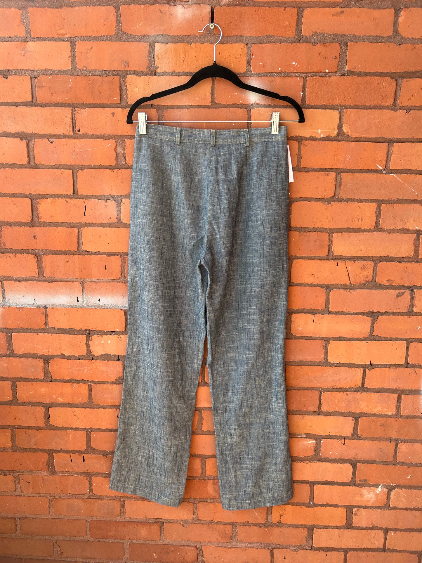 Y2K Vintage Blue Linen Mid Rise Flare Pants / 28 Waist