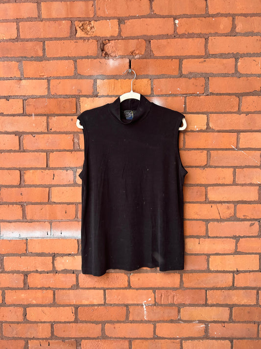 90’s Vintage Black Slinky Mockneck Tank / Size XL