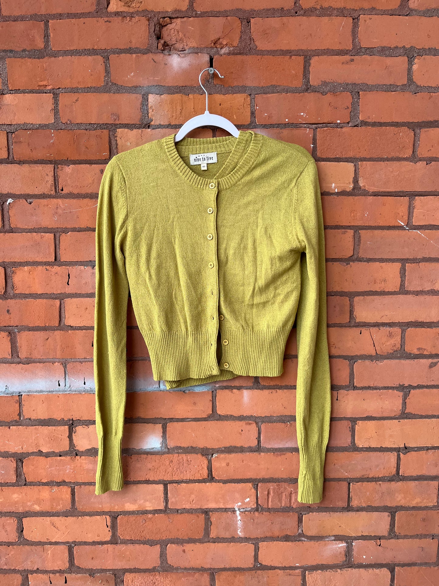 90’s Vintage Chartreuse Light Knit Cardigan & Tee Set / Size S