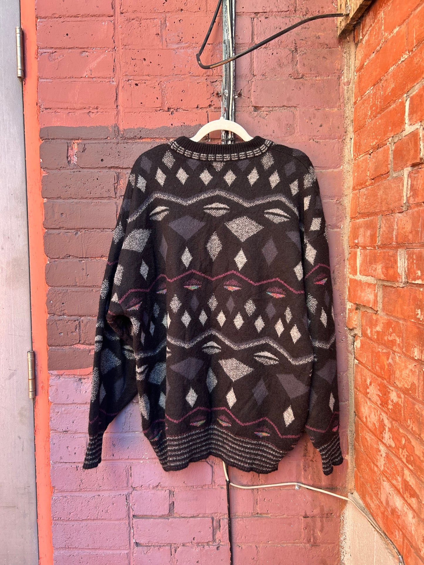 90's Vintage Geometric Print Wool Mohair Sweater / Size XL