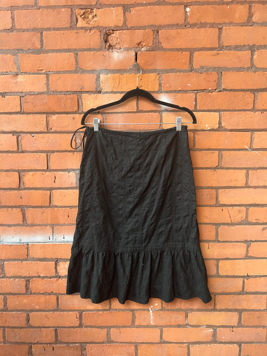 Y2K Black Eyelet Cotton Midi Skirt / 24-30 Waist