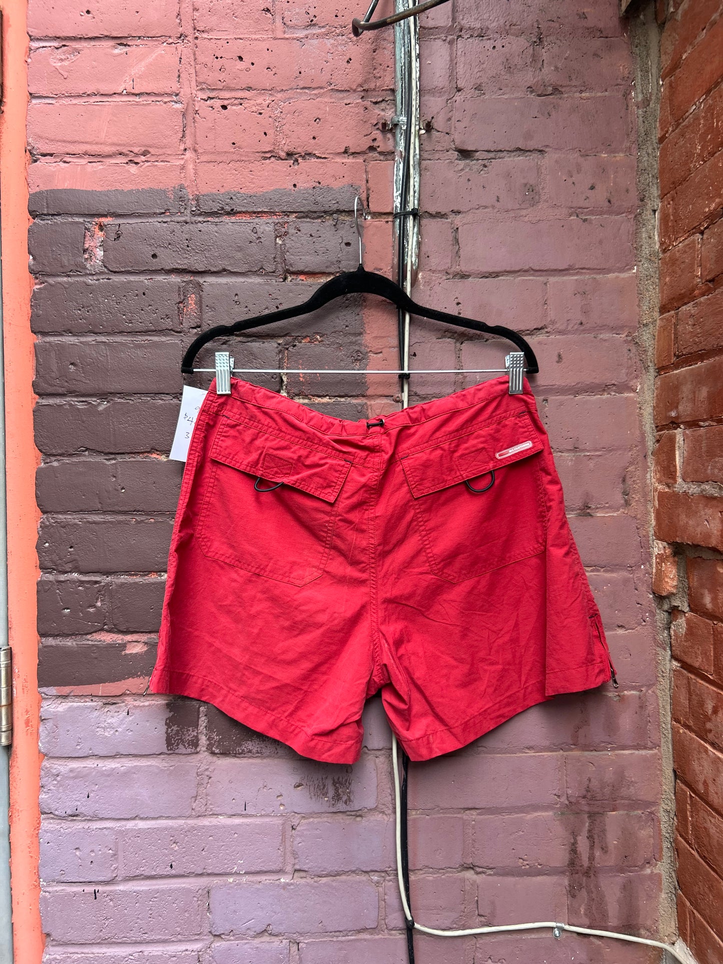 90's Vintage Red Nylon Cargo Shorts / 32 Waist