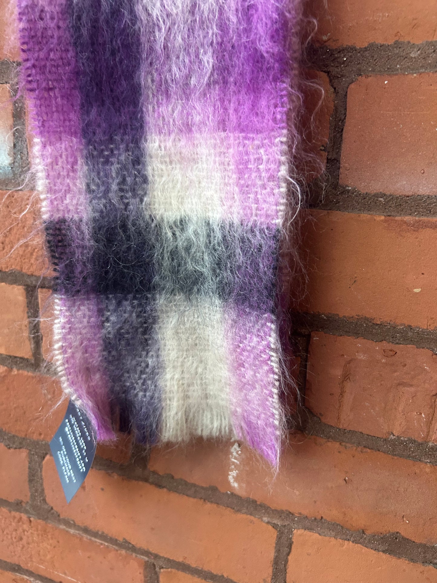 90’s Vintage Purple Plaid Mohair Wool Scarf