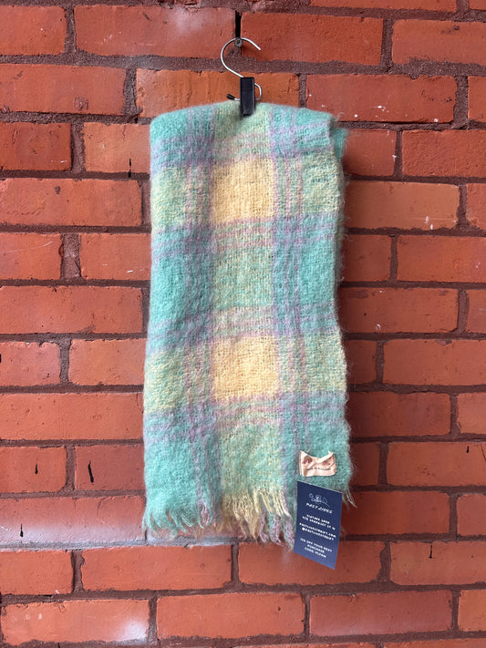 70’s Vintage Teal & Yellow Woven Mohair Blanket Scarf