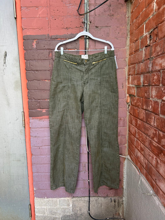 Y2K Vintage Green Denim Wide Leg Pants / 36 Waist