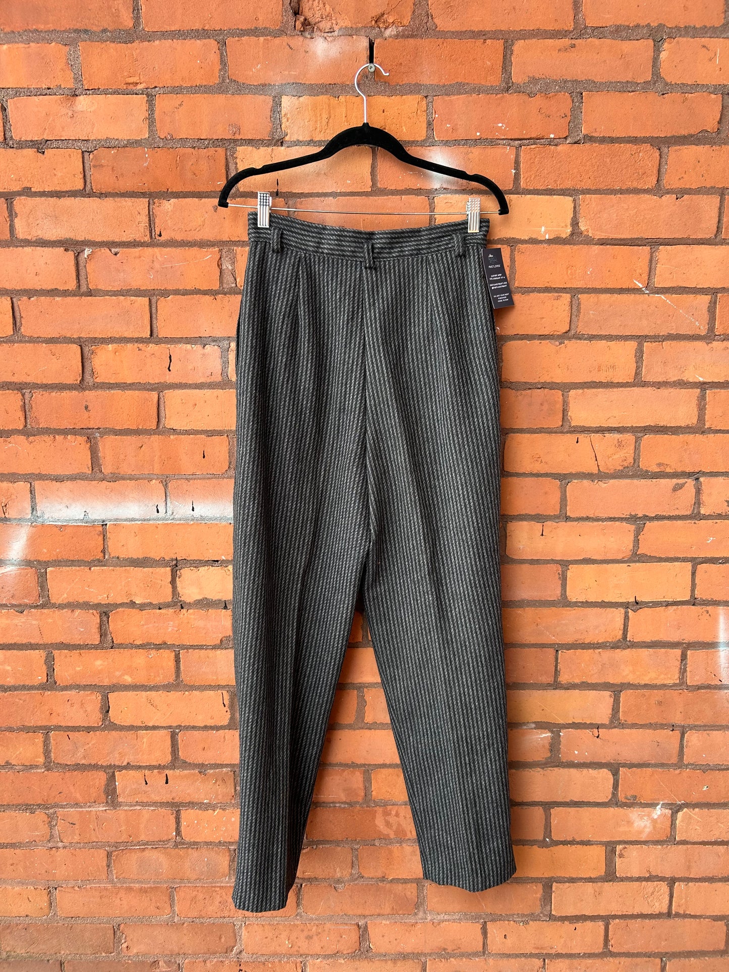 80’s Vintage Black & Grey Striped Pleated Trousers / 28 Waist