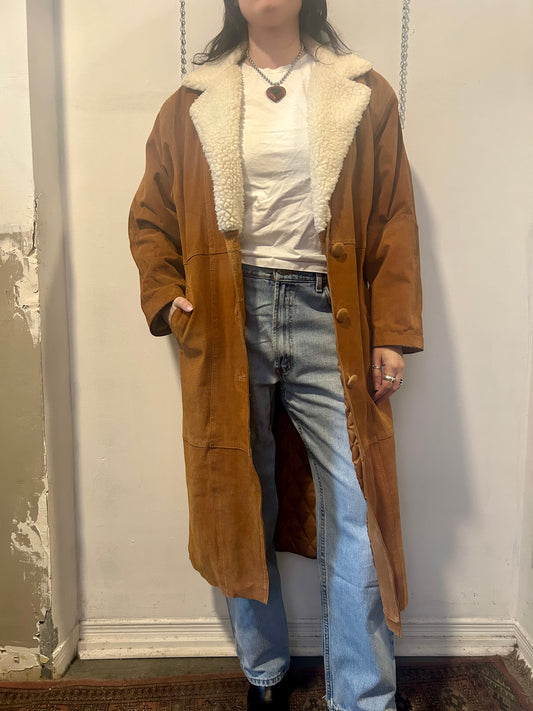 90’s Vintage Camel Brown Suede Sherpa Jacket / Size M