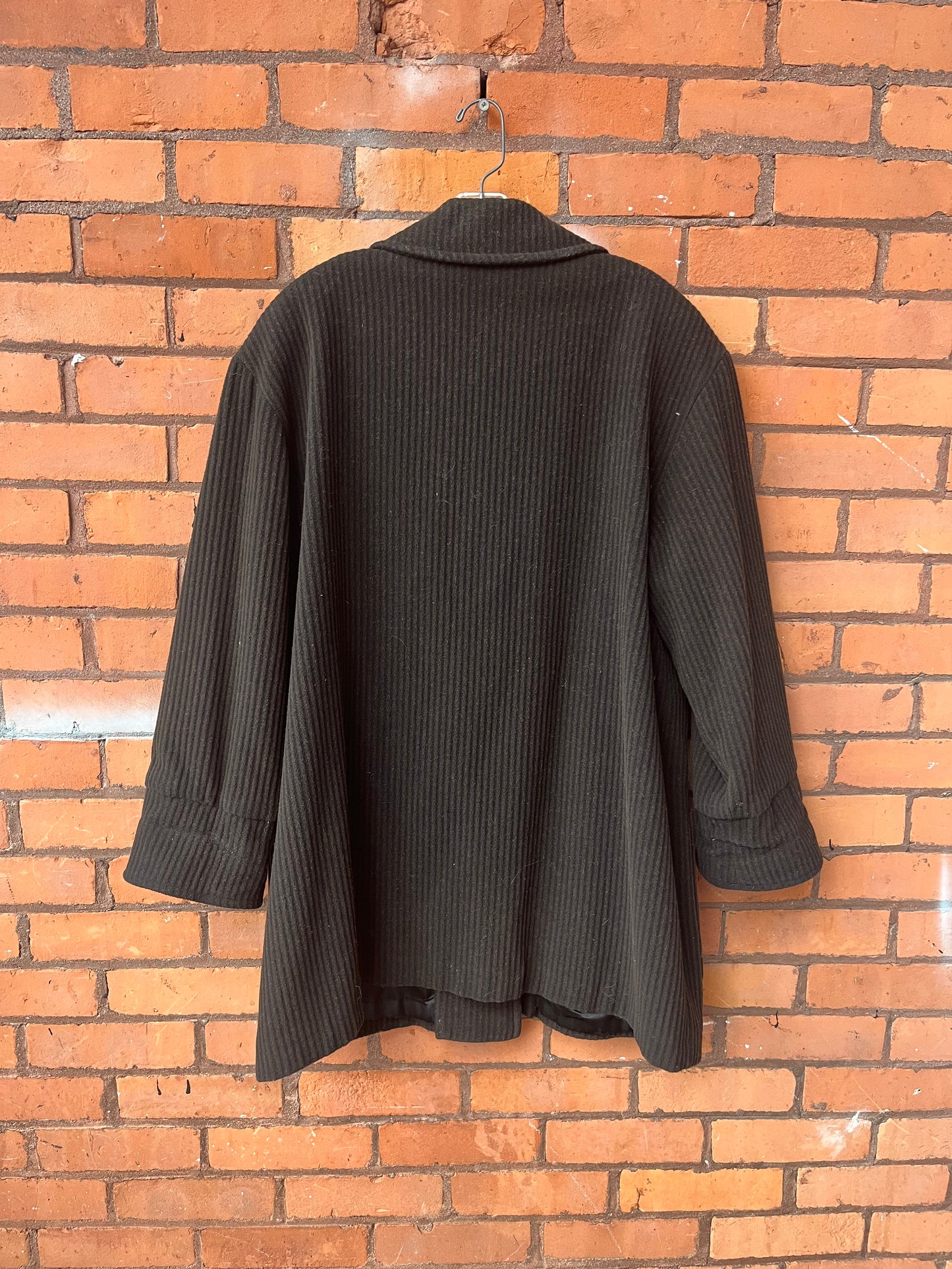 90’s Vintage Brown Pinstripe Plush Wool Coat / Size XL
