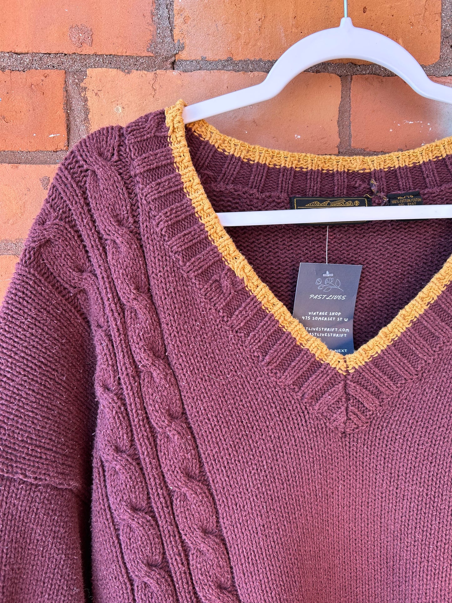 90’s Vintage Burgundy & Yellow Varsity Tennis Cotton Knit Sweater / Size XL