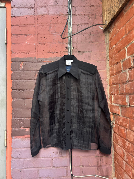 90's Vintage Sheer Black Pleated Blouse / Size M