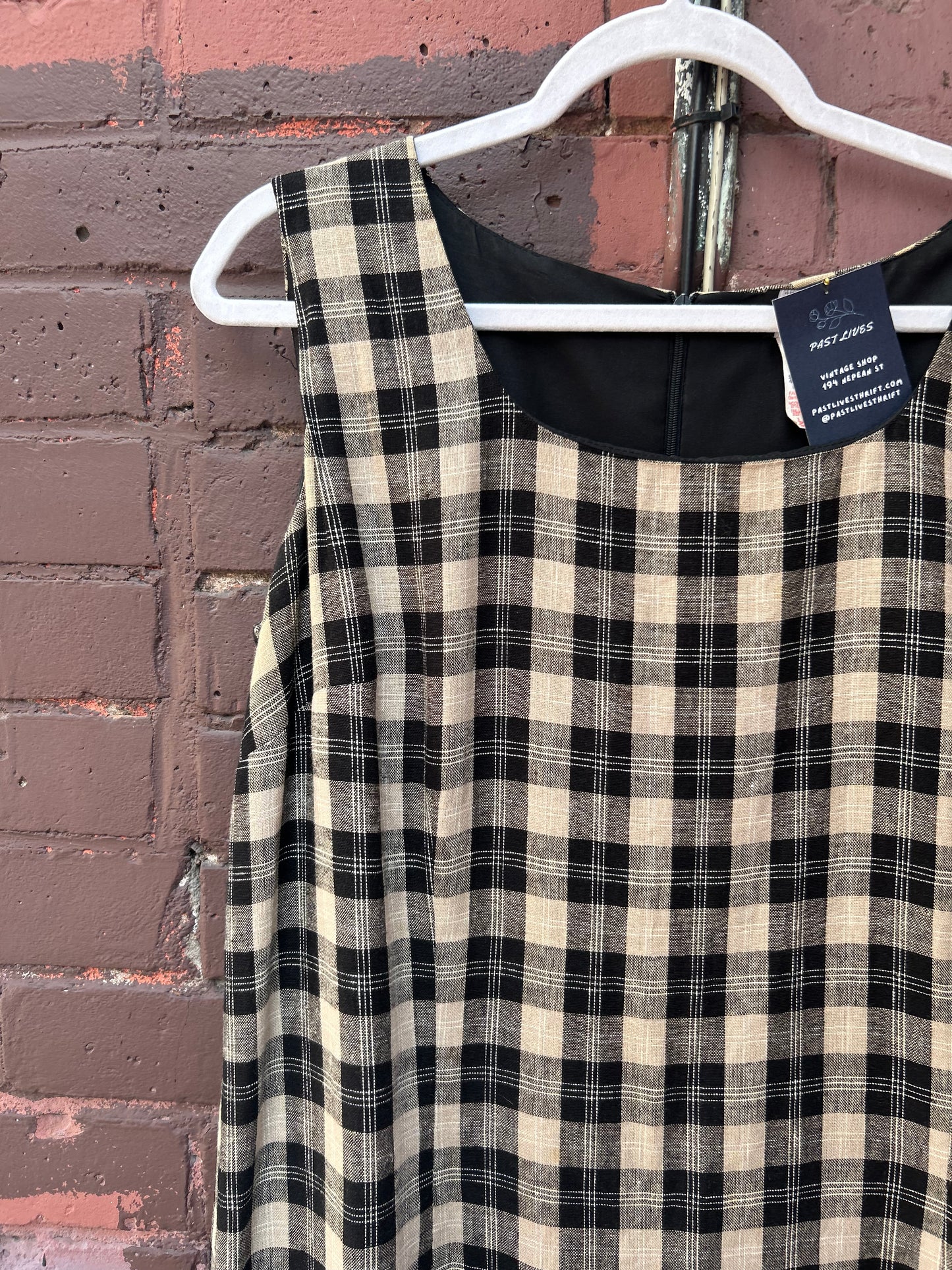 90's Vintage Beige Plaid Linen Blend Maxi Dress / Size 18