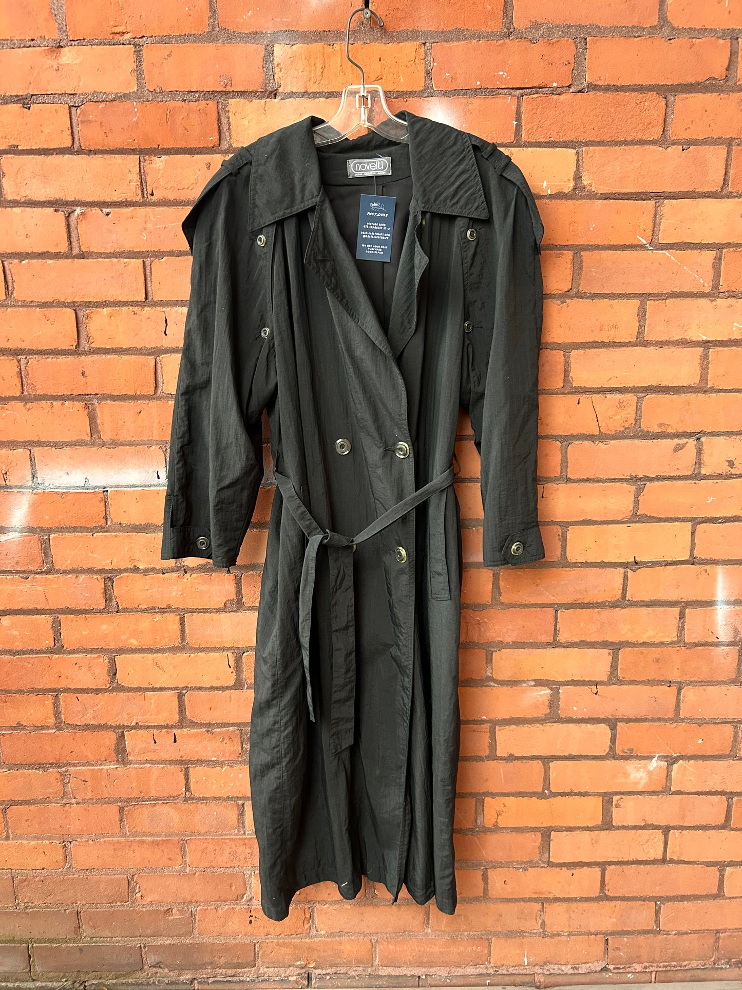 90’s Vintage Black Double Breasted Trench Coat / Size S-M