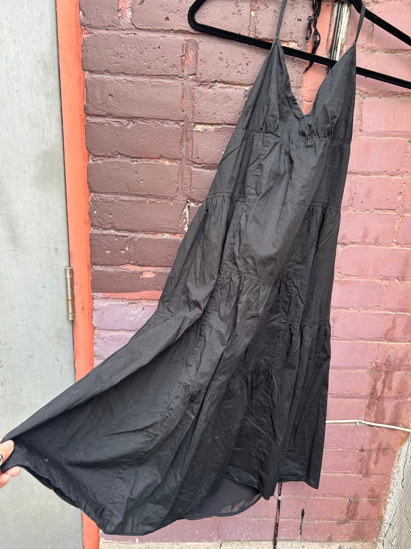 Y2K Vintage Black Cotton Tiered Halter Dress / Size 4