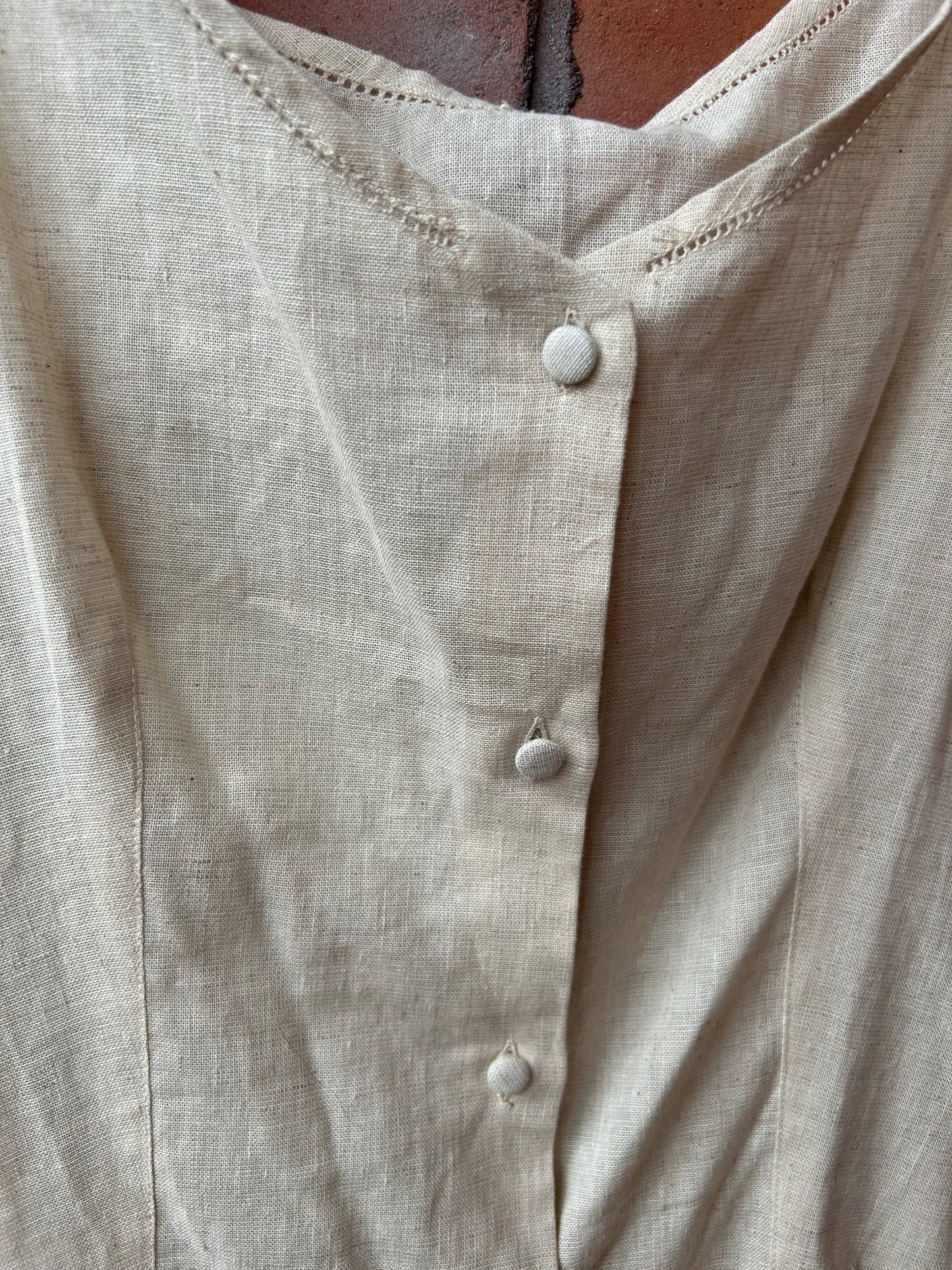 90’s Vintage Beige Linen Blend Button Down Tank Top / Size M