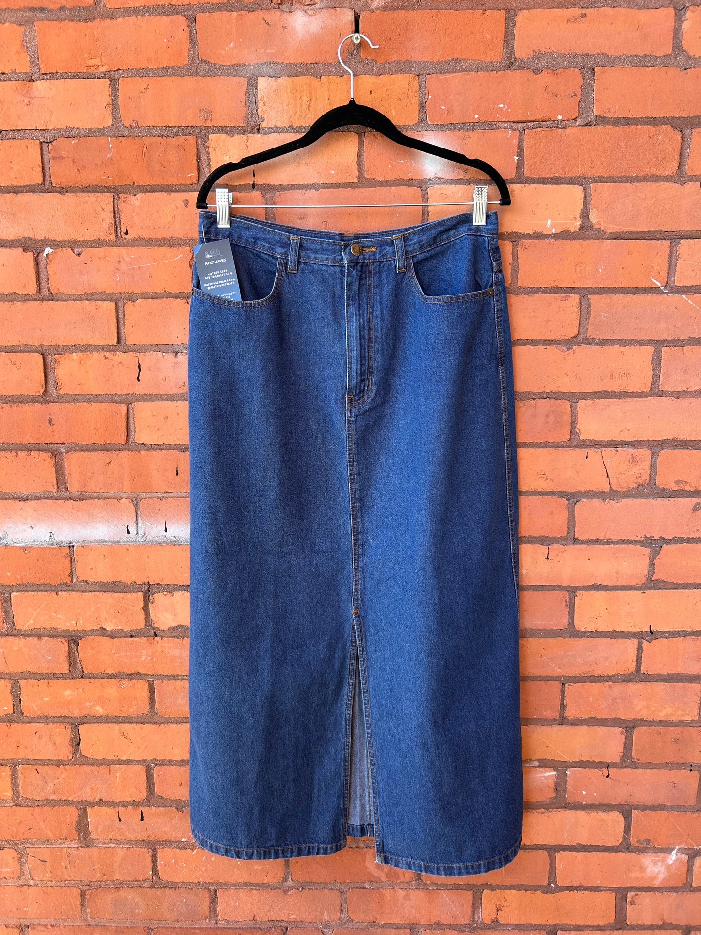 90’s Vintage Blue Denim Maxi Skirt / 32 Waist