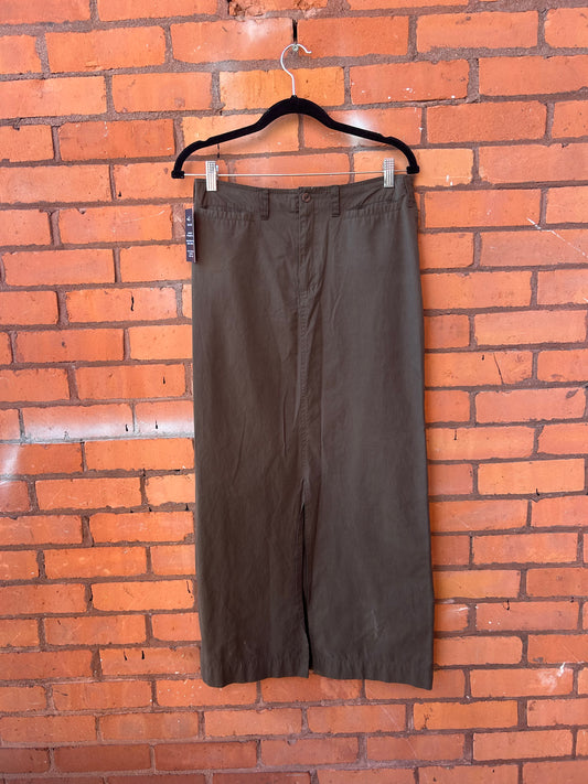 90’s Vintage Olive Nylon Low Rise Cargo Maxi Skirt / 30 Waist