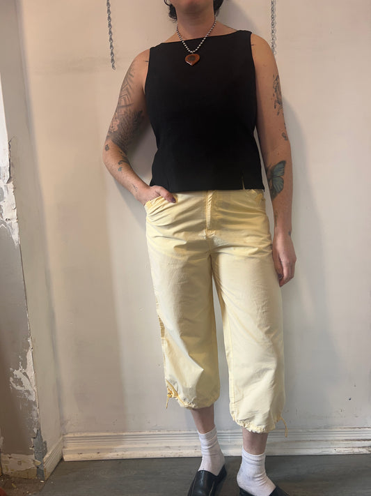 Y2K Vintage Yellow Cotton Cargo Capris / 32 Waist