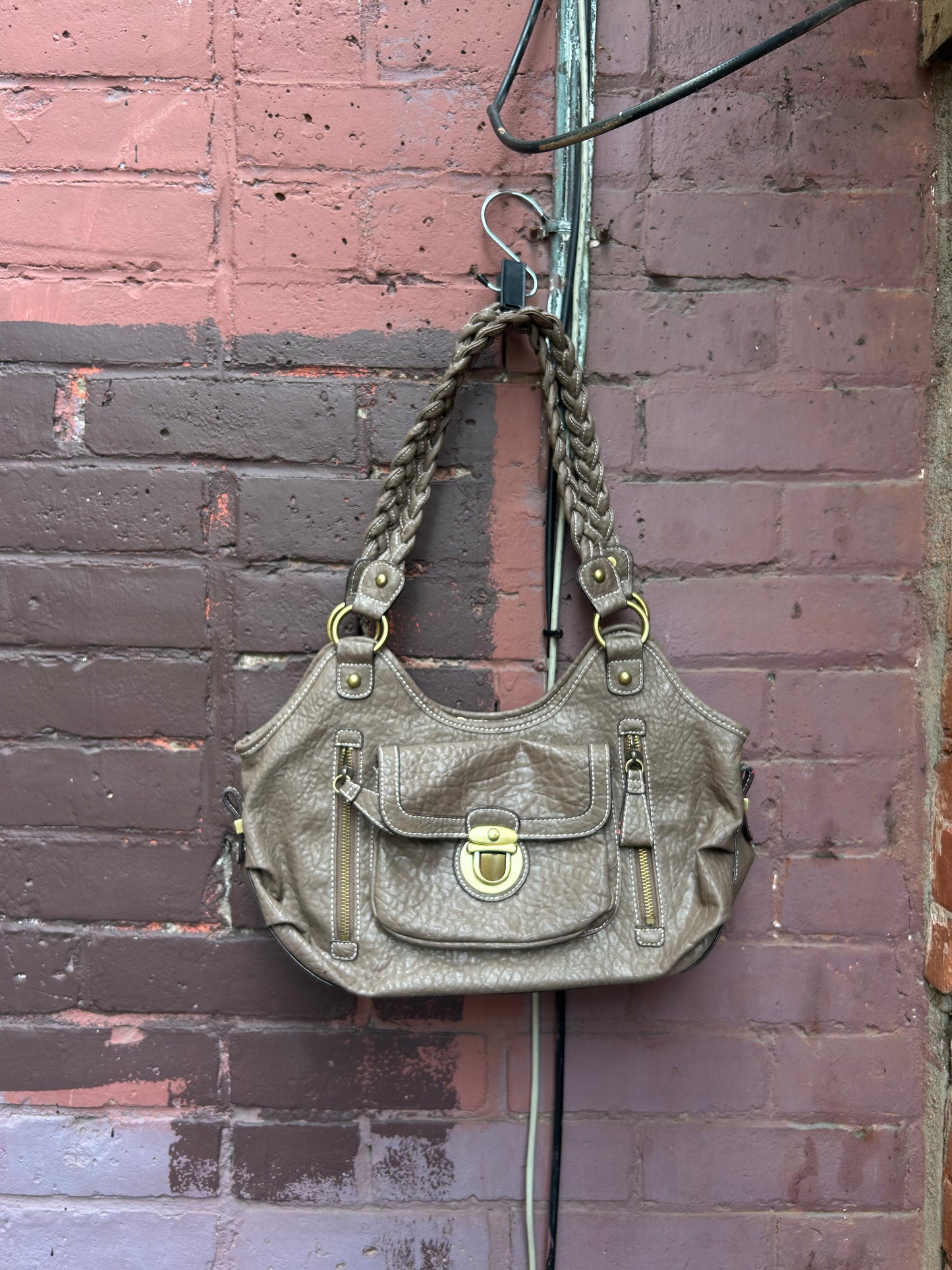 Y2K Vintage Taupe Faux Leather Shoulder Purse