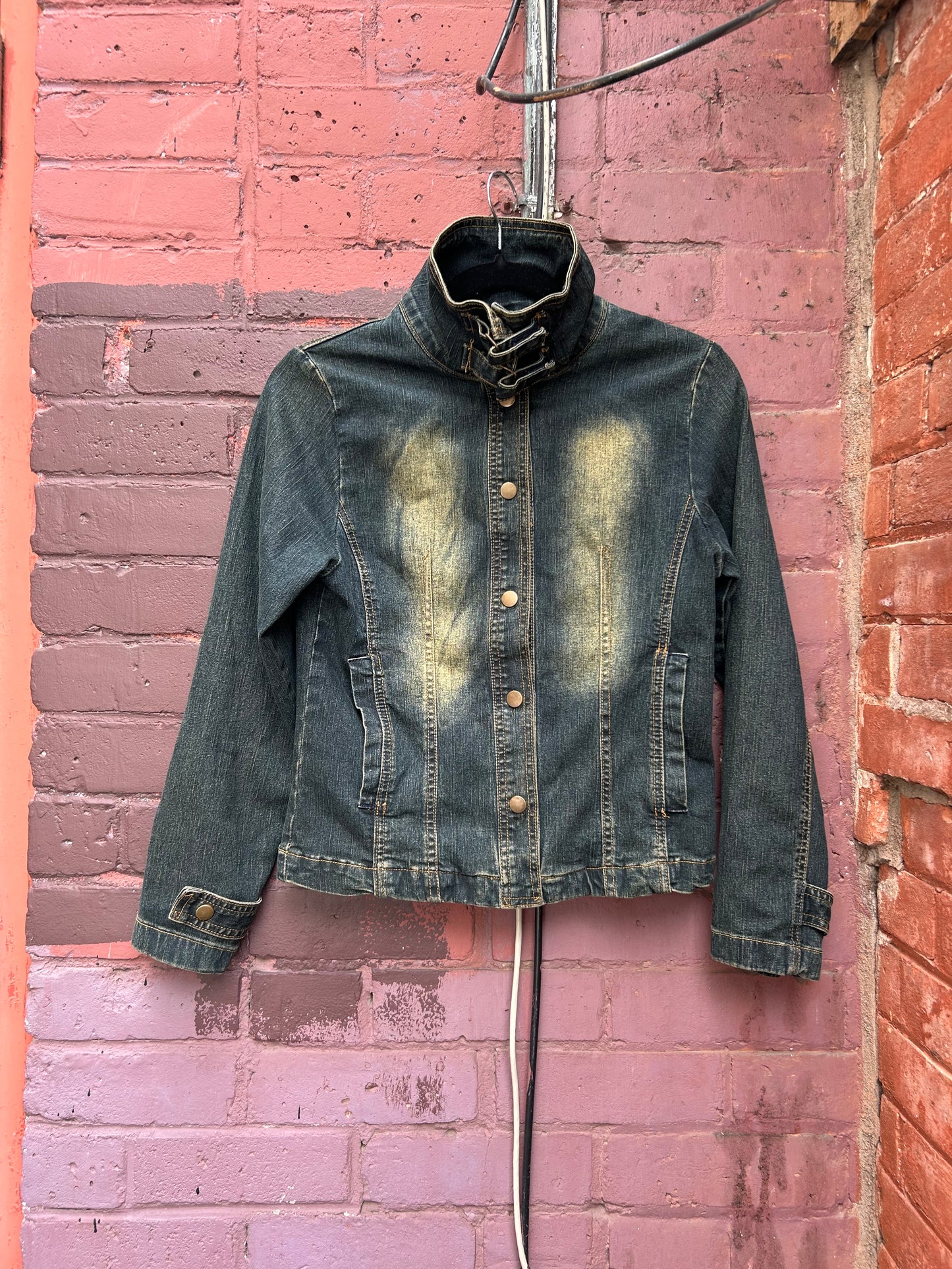 Y2K Vintage Funnel Neck Denim Jacket / Size XS-S