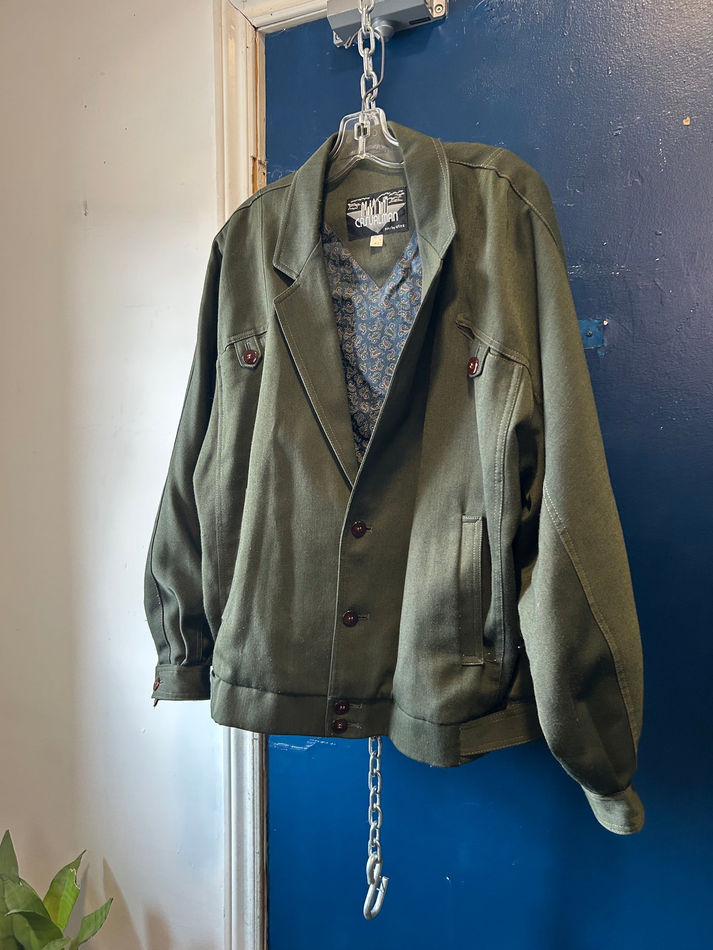 80’s Vintage Green Structured Bomber Jacket/ Size M-L