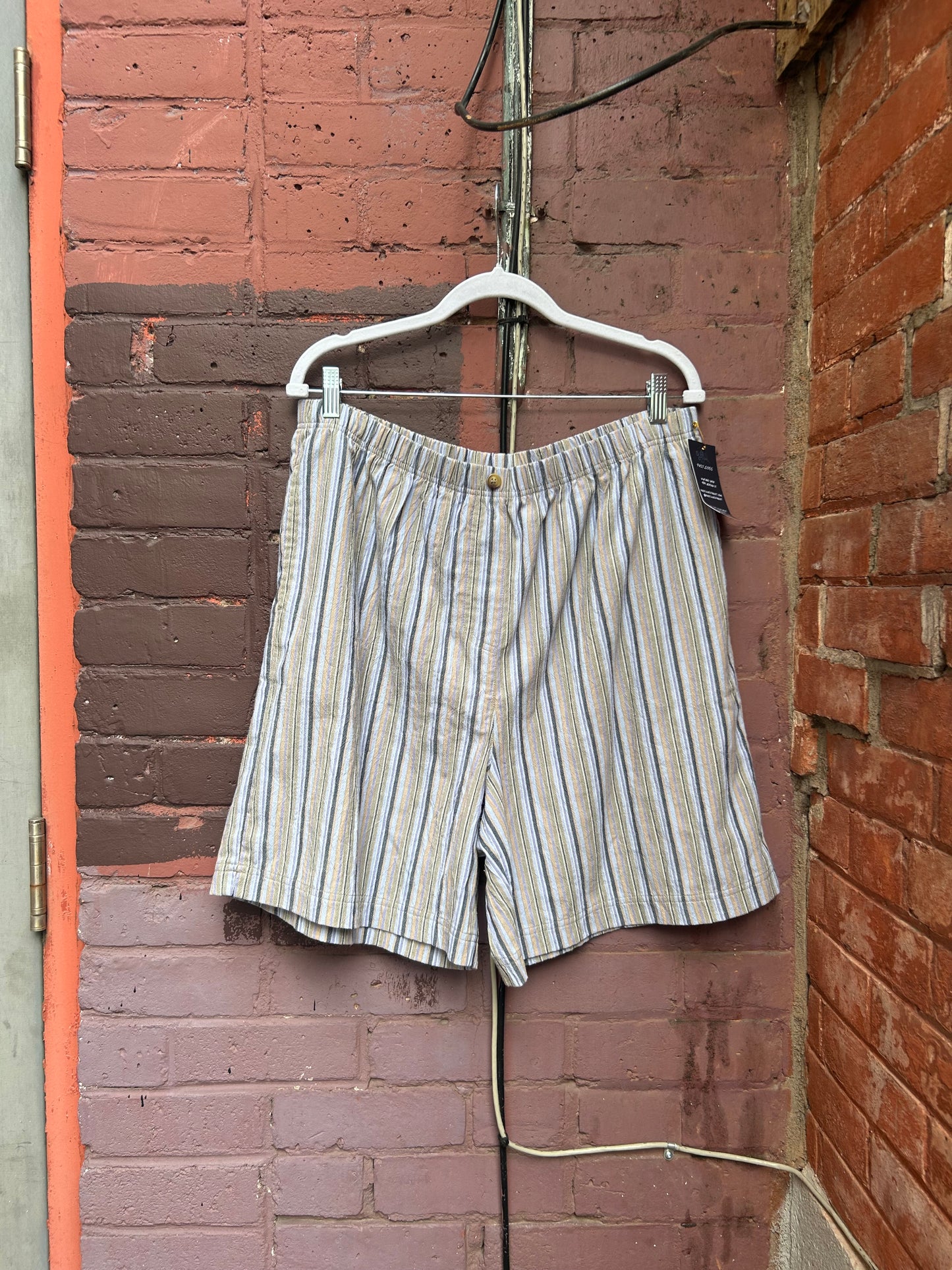90's Vintage Blue & Green Striped Boxer Style Shorts / 36 - 44 Waist