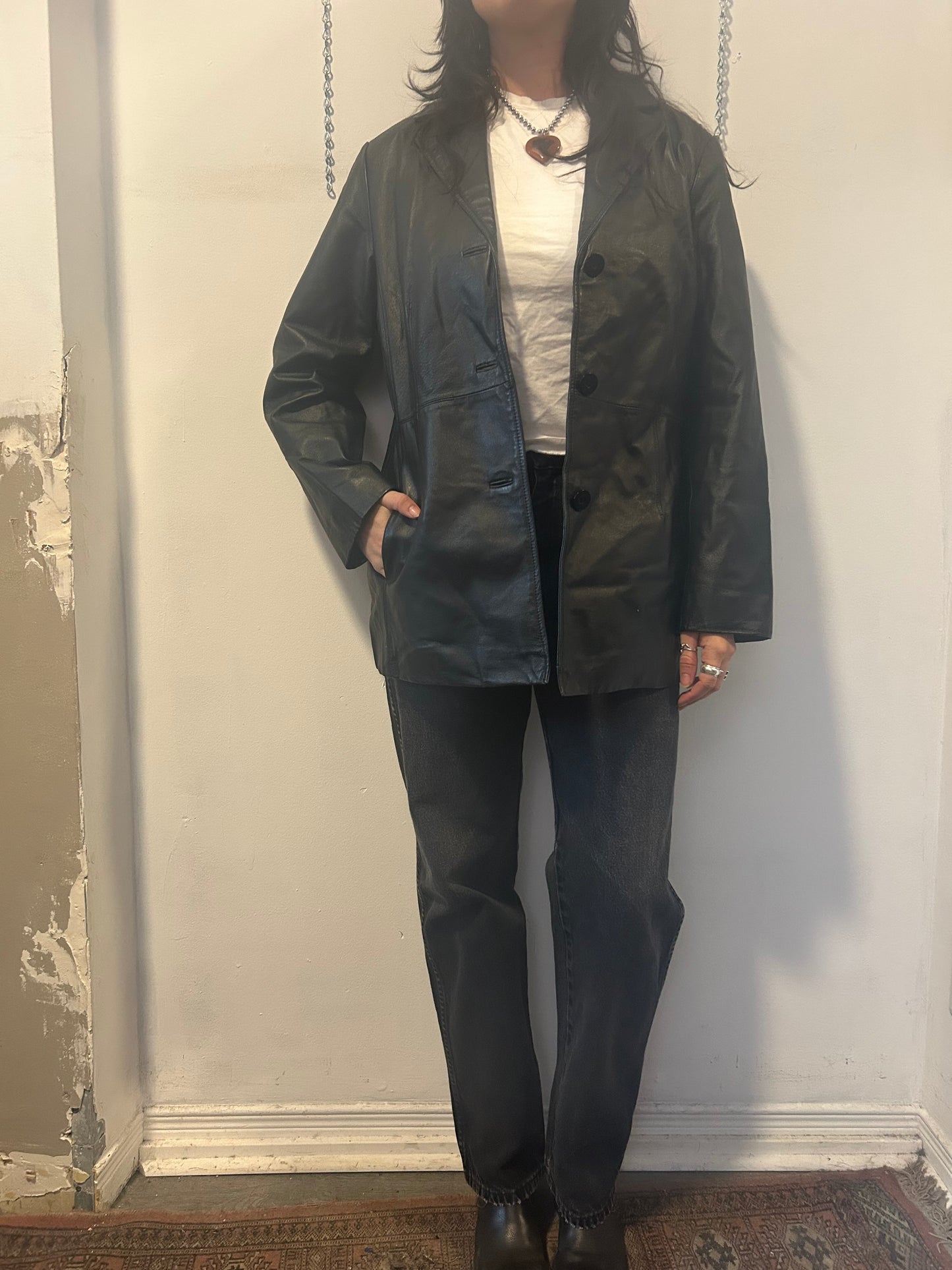 90’s Vintage Black Leather Jacket / Size L