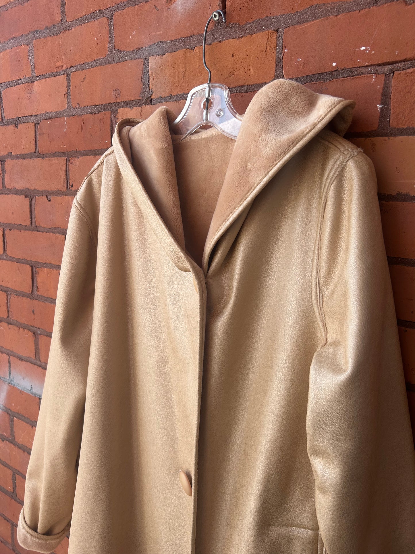 90’s Vintage Linda Lundström Soft Gold Hooded Maxi Over Coat / Size L