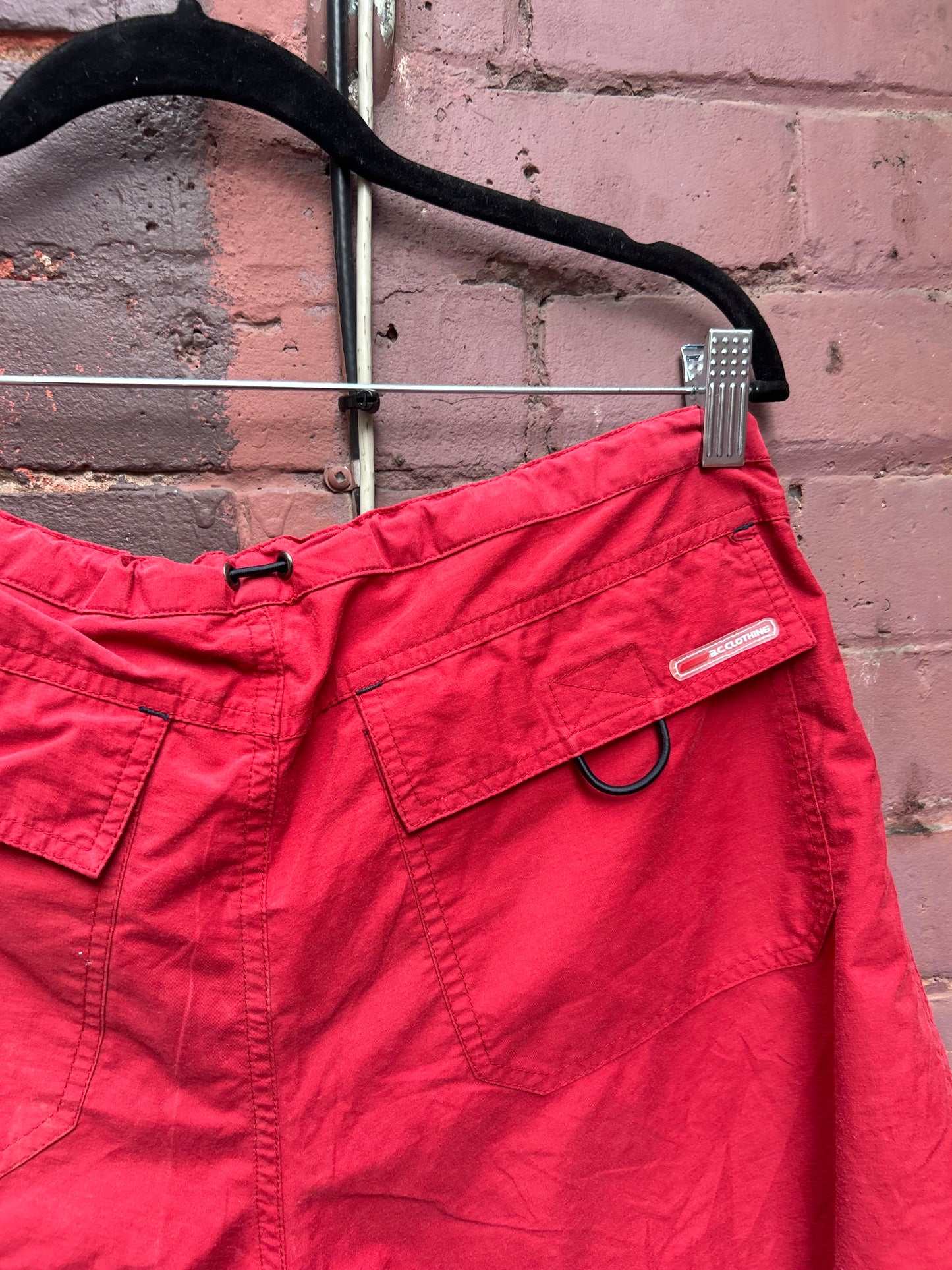 90's Vintage Red Nylon Cargo Shorts / 32 Waist