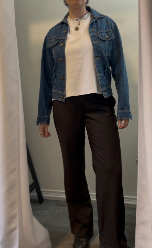 Y2K Vintage Dark Brown Mid Rise Wide Leg Wool Trousers / 31 Waist