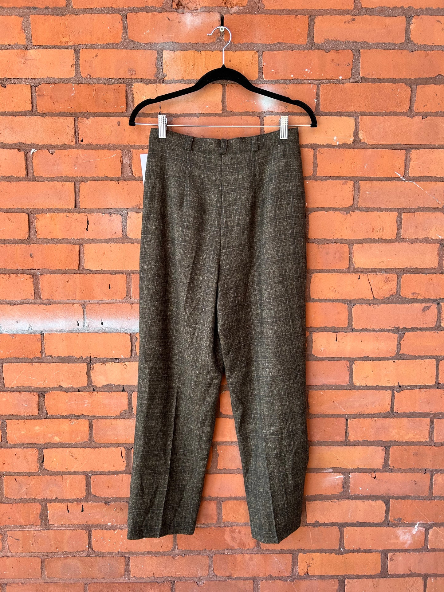 90’s Vintage Green Plaid Pleated Trousers / 27 Waist