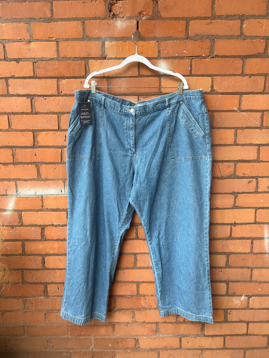 90’s Vintage Classic Blue Wide Leg Jeans / 46 Waist