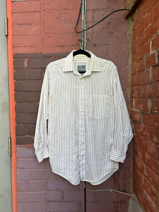 90's Vintage White & Black Striped Cotton Button Down Shirt / Size L