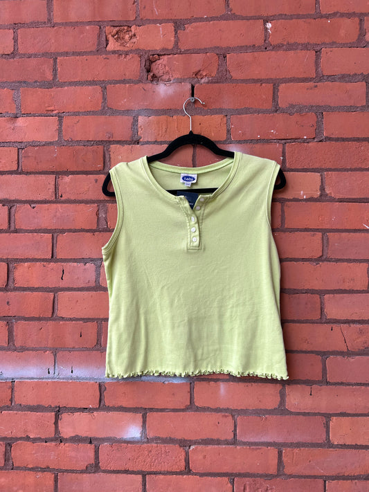 Y2K Vintage Lime Green Cotton Henley Tank Top / Size M