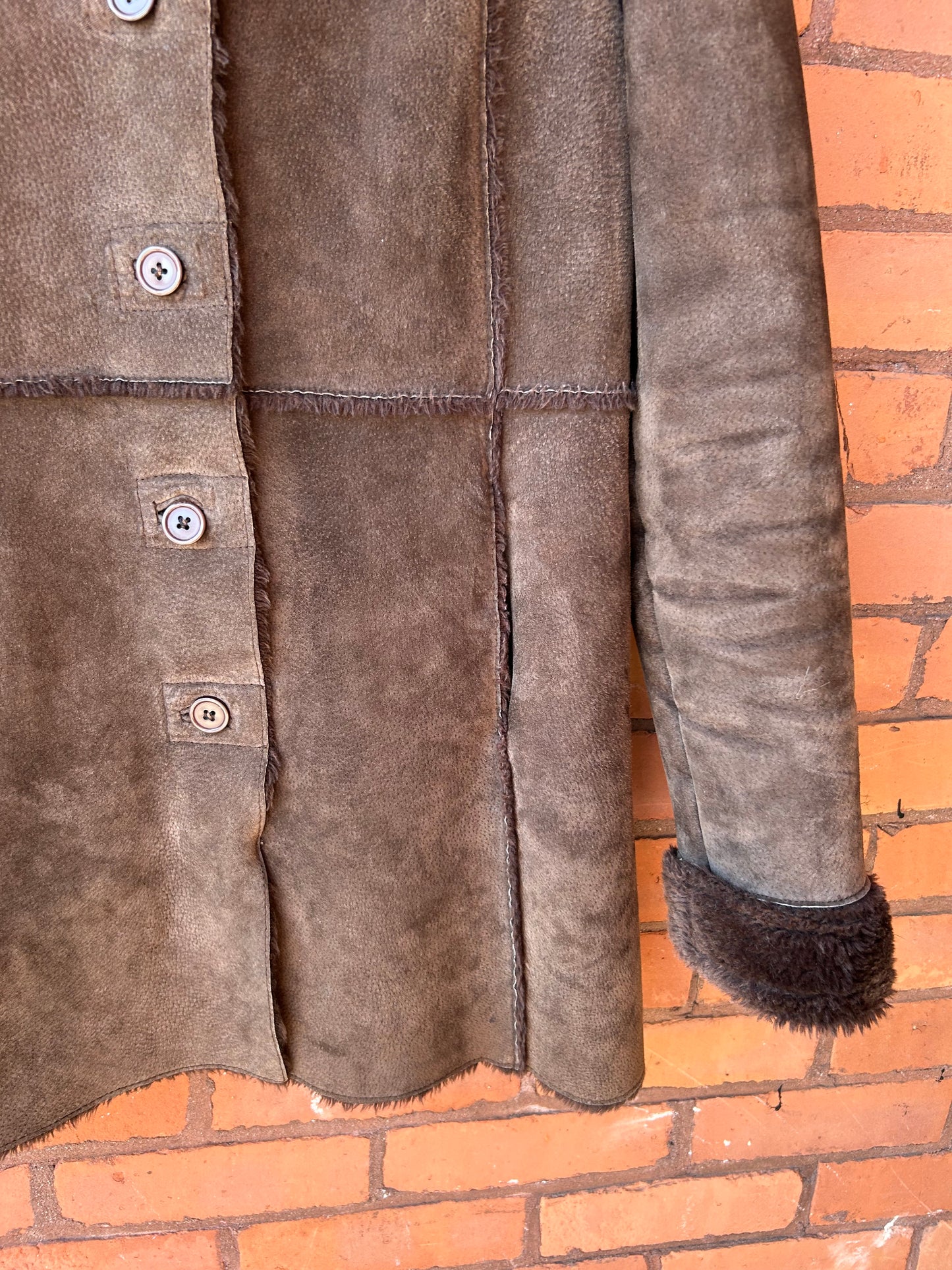 90’s Vintage Brown Suede Patchwork Midi Jacket / Size S