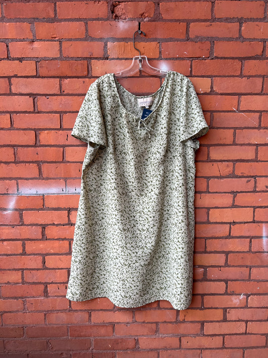 90’s Vintage Green Dainty Floral Tie Chest Mini Dress /. Size 3X-4X