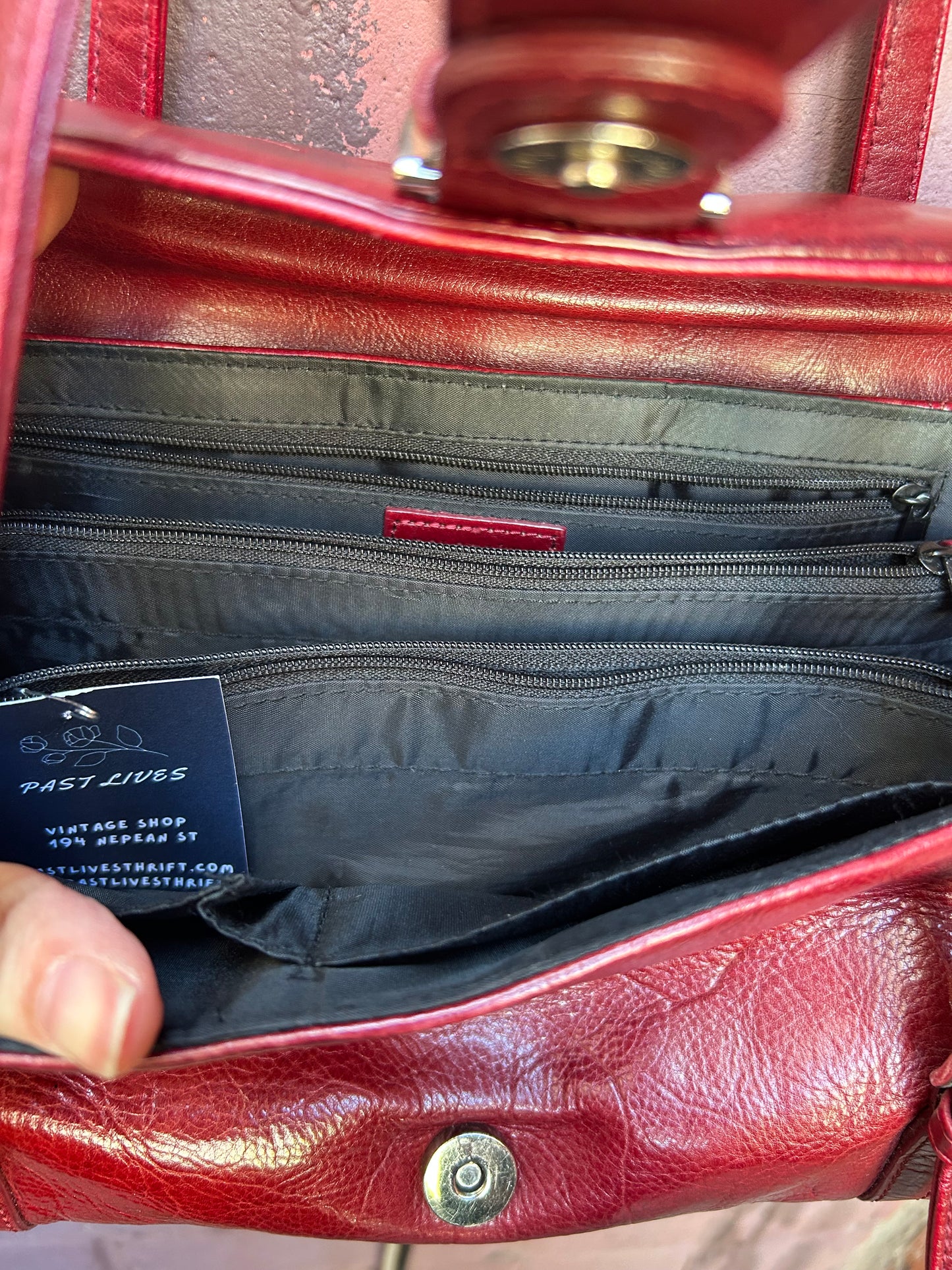 90’s Vintage Faux Red Leather Buckle Shoulder Purse