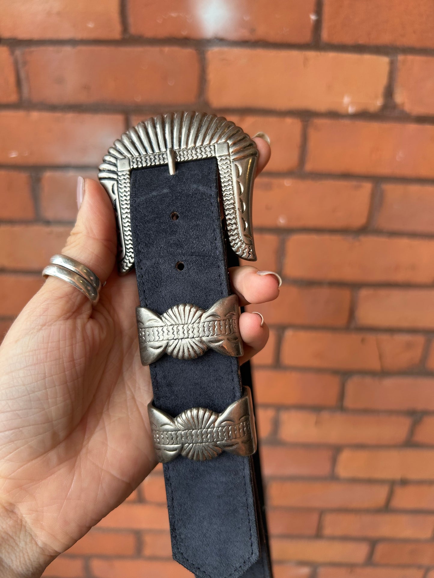 90’s Vintage Western Blue Suede Belt / 28-31 Waist