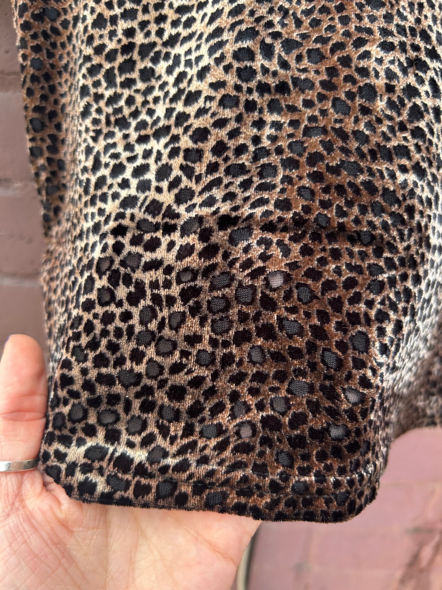 90's Vintage Leopard Velvet Burn Out Baby Tee / Size S