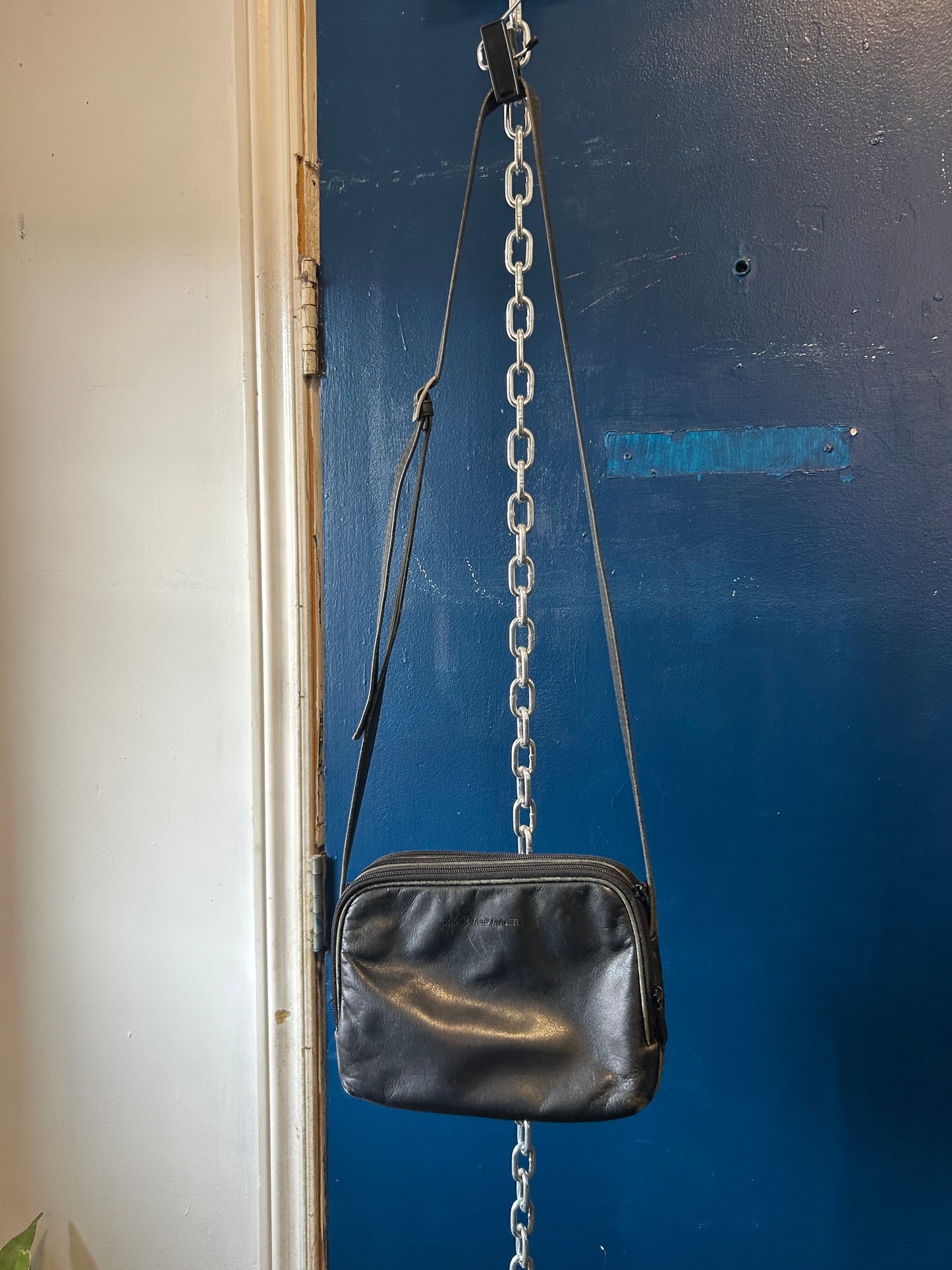 90’s Vintage Square Black Leather Crossbody Bag