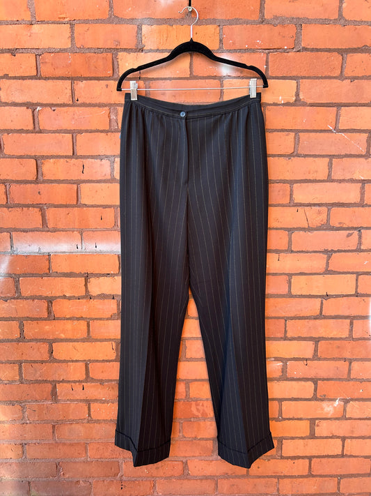 90’s Vintage Black & Gold Pinstripe Trousers / 30 Waist