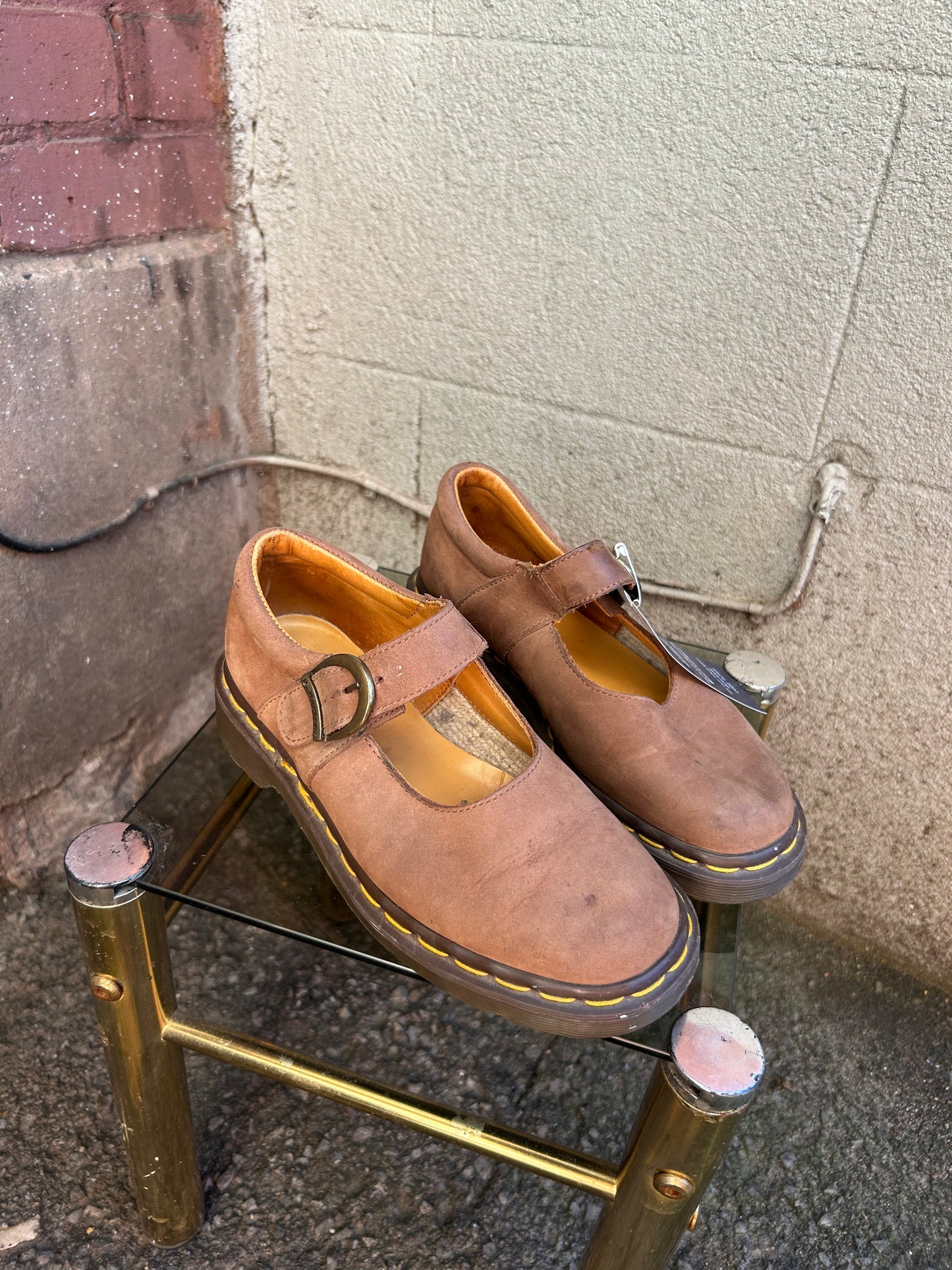 90's Vintage Dr Martens Light Brown Leather Mary Janes / Size 6.5