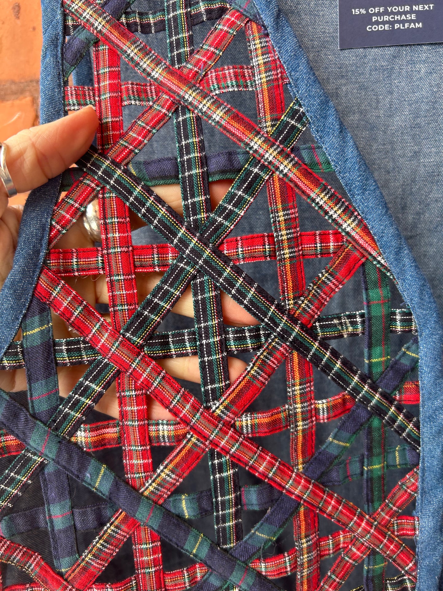 90’s Vintage Plaid Lattice & Denim Vest / Size S-M