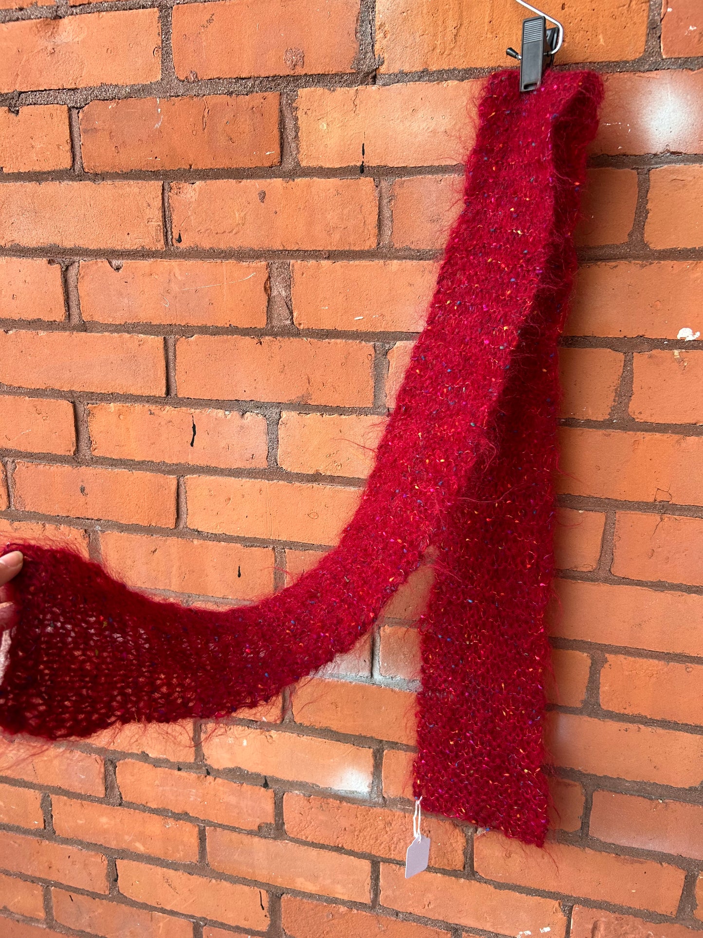 Y2K Vintage Red Mohair Skinny Scarf