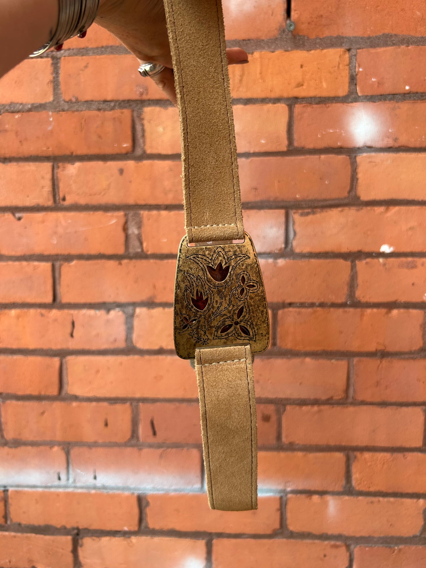 Y2K Vintage Brown Suede Leather Floral Belt / 34 - 38 Waist