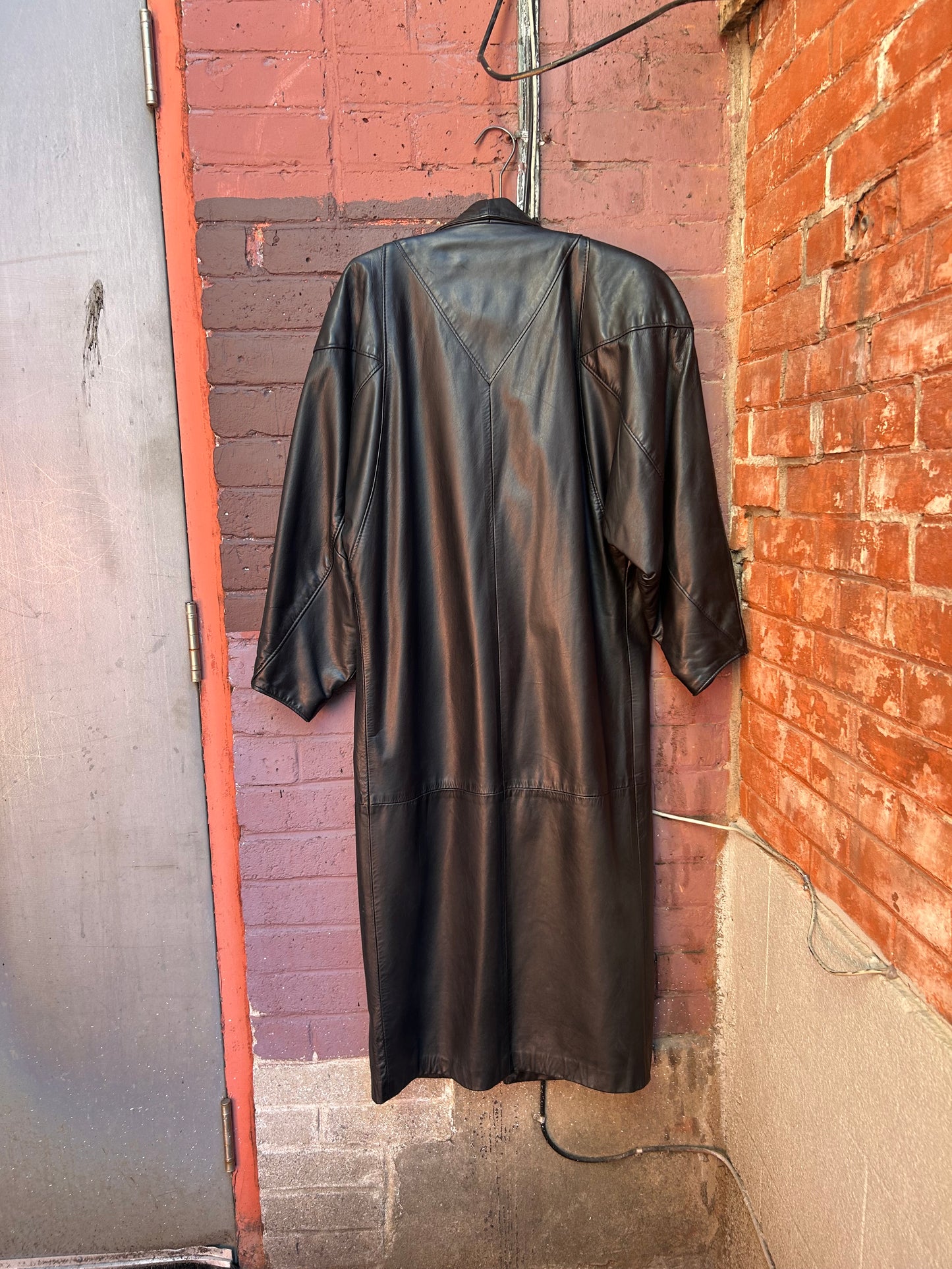 90's Vintage Black Leather Double Breasted Coat / Size S