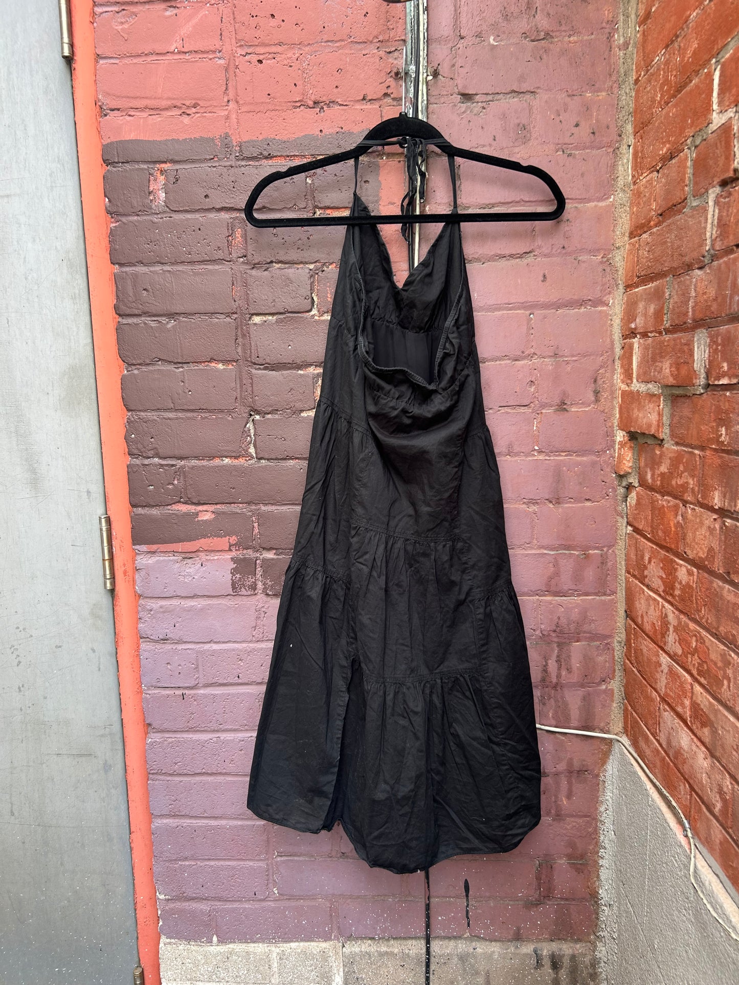 Y2K Vintage Black Cotton Tiered Halter Dress / Size 4