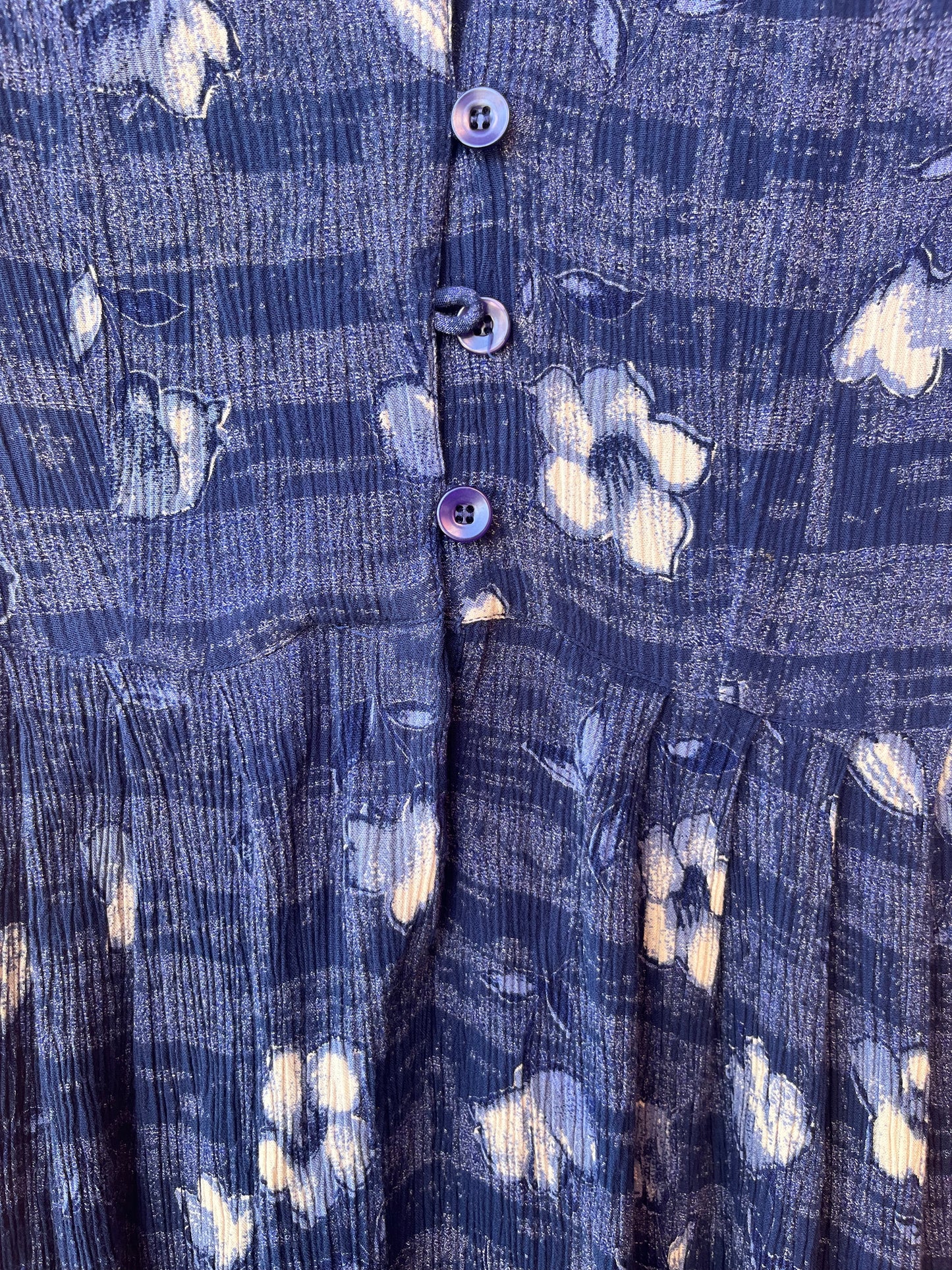 90’s Vintage Blue Floral Button Down Maxi Dress / Size M