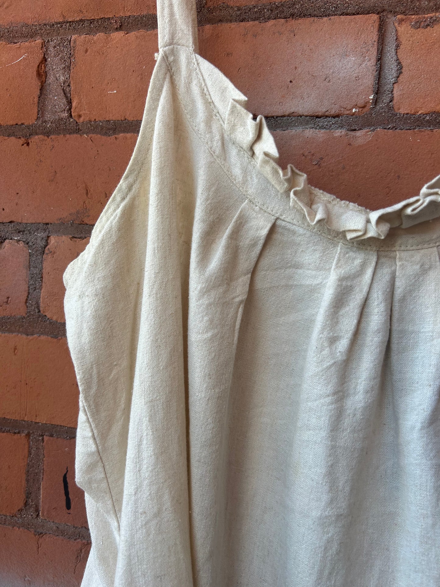 90’s Vintage Beige Linen Mini Dress / Size L