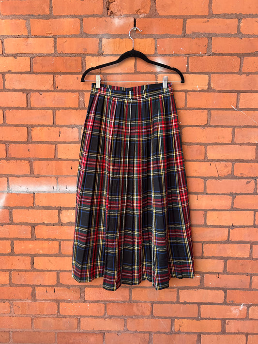 90’s Vintage Primary Colours Tartan Wool Maxi Skirt / 26 Waist
