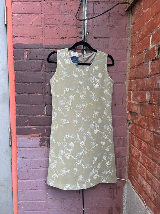 90's Vintage Sage Green Floral Mini Dress / Size 10